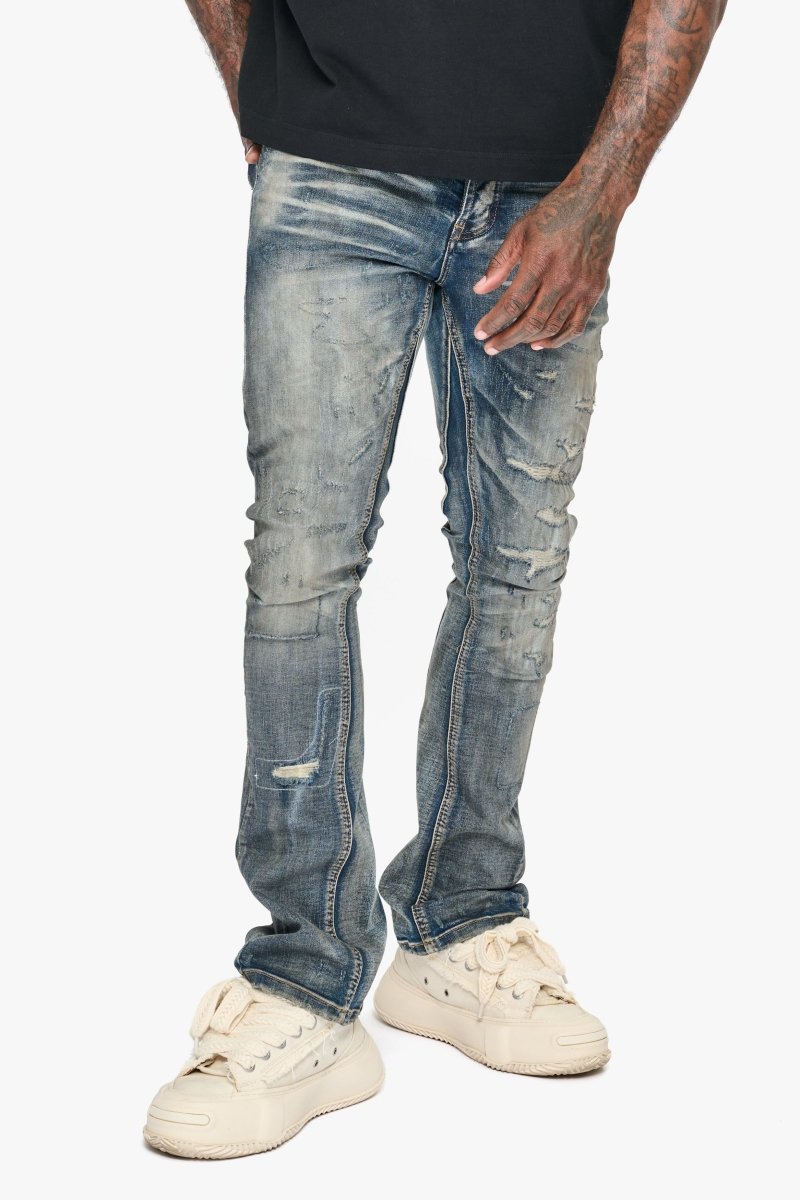 Hibit Vintage Blue Stacked Flare Jean - Valabasas