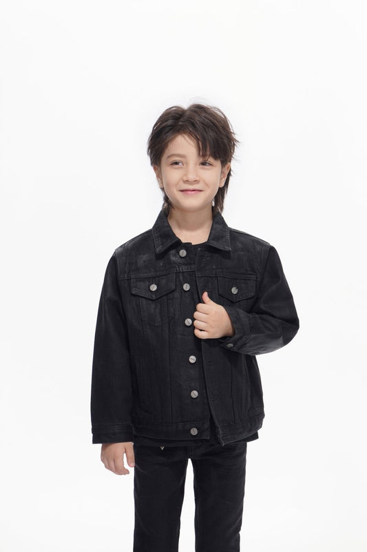 Hideout Kids Black Wash Waxed Jacket - Valabasas