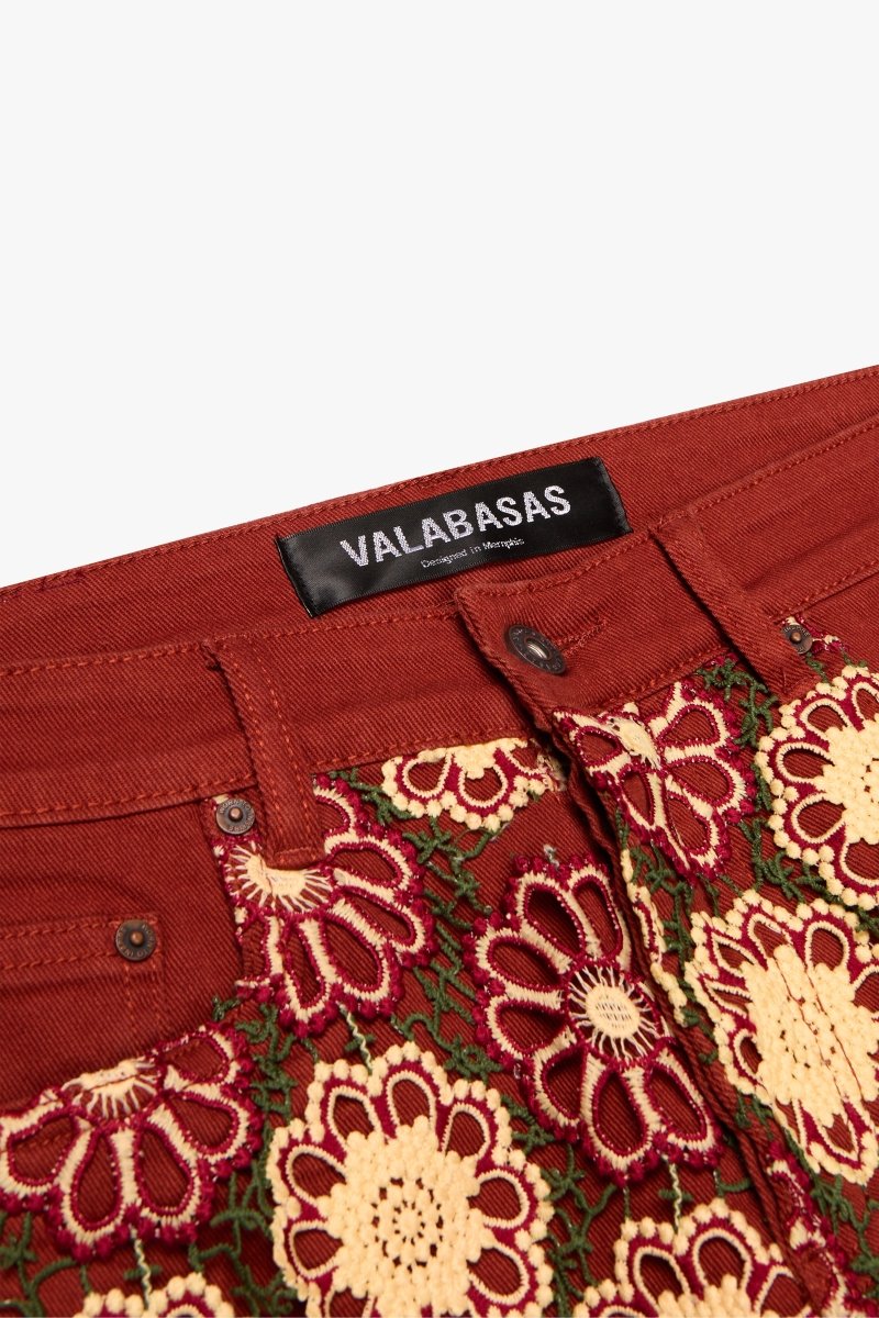 "HONEYCOMB" STACKED FLARE JEAN TANGERINE RED - Valabasas