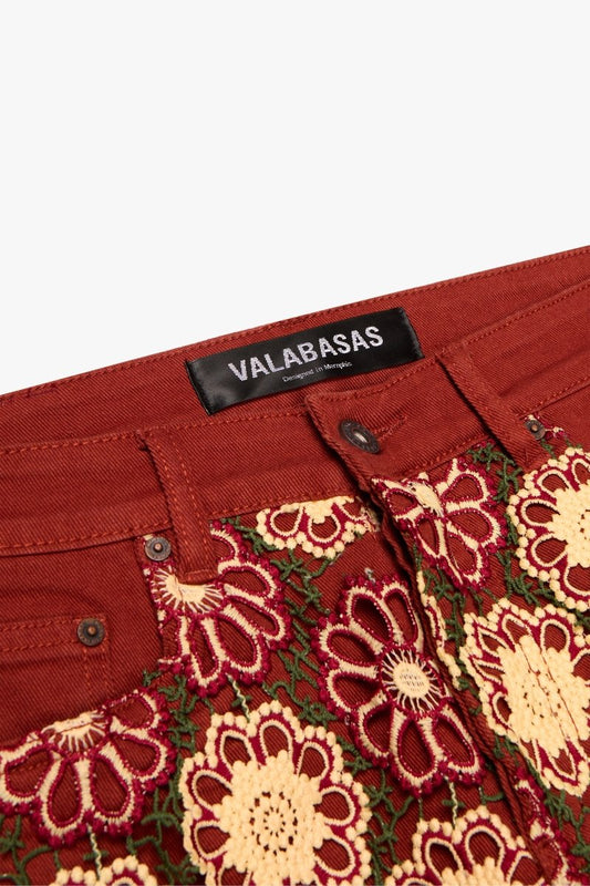 "HONEYCOMB" STACKED FLARE JEAN TANGERINE RED - Valabasas