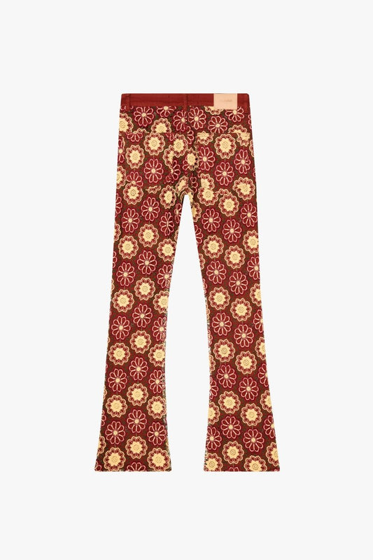 "HONEYCOMB" STACKED FLARE JEAN TANGERINE RED - Valabasas