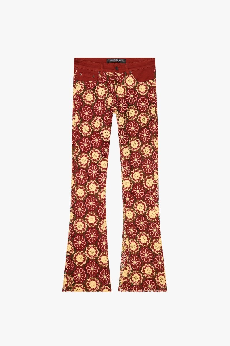 "HONEYCOMB" STACKED FLARE JEAN TANGERINE RED - Valabasas