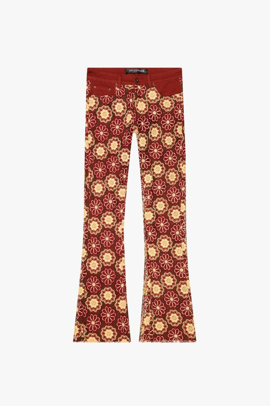 "HONEYCOMB" STACKED FLARE JEAN TANGERINE RED - Valabasas