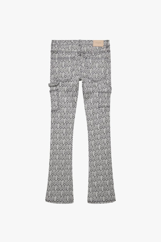 "IMPRINT” STACKED FLARE JEAN BLACK WHITE - Valabasas