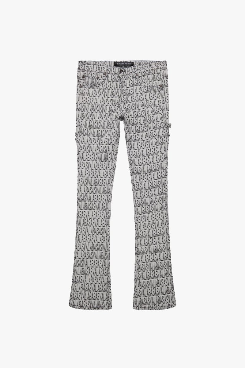 "IMPRINT” STACKED FLARE JEAN BLACK WHITE - Valabasas