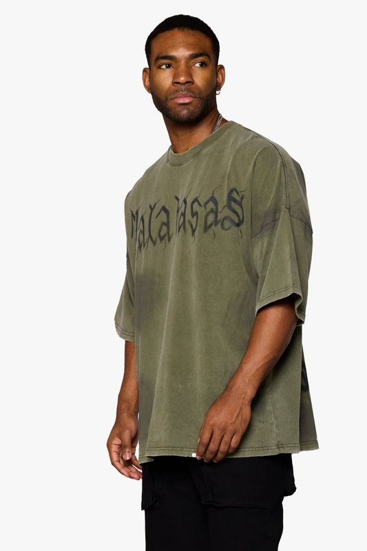"INKED ENELGANCE" OVERSIZED TEE VINTAGE OLIVE - Valabasas