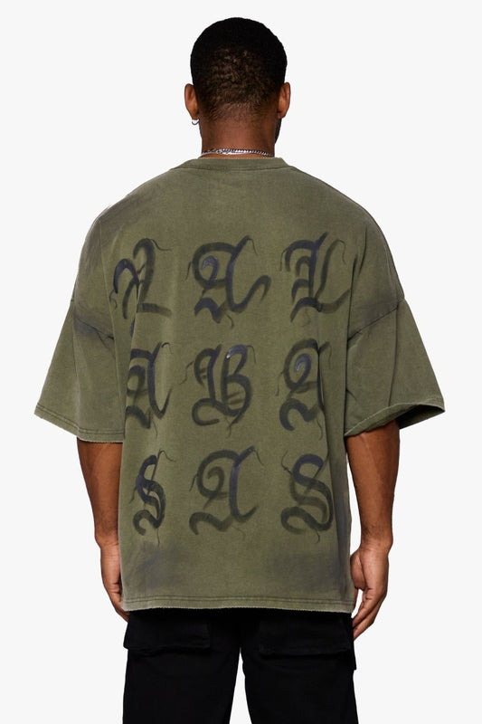 "INKED ENELGANCE" OVERSIZED TEE VINTAGE OLIVE - Valabasas