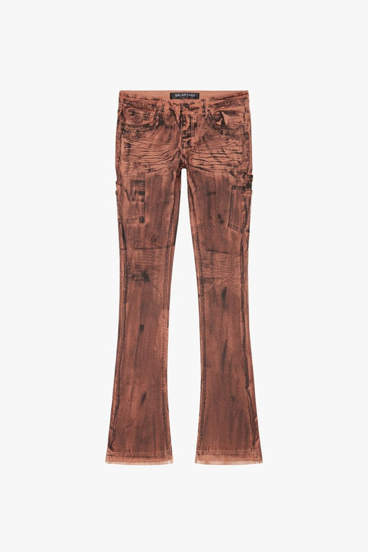 "INKSTRIKE” STACKED FLARE JEAN TAN BLACK - Valabasas