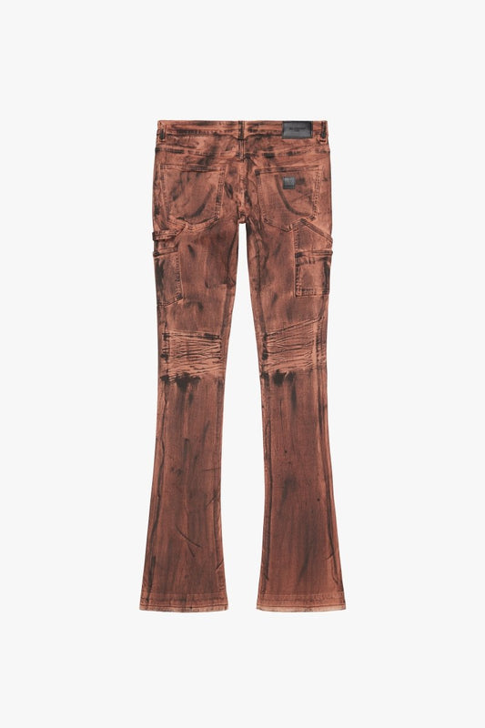 "INKSTRIKE” STACKED FLARE JEAN TAN BLACK - Valabasas