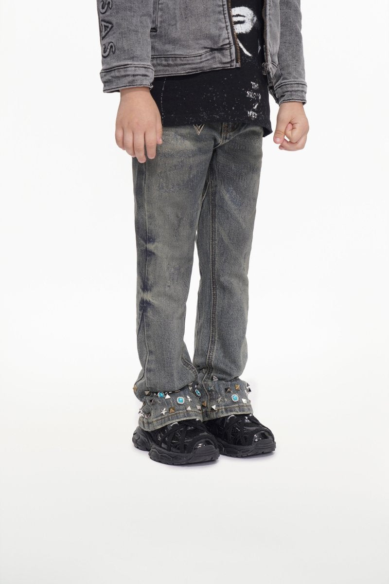 Ion Dt. Blue Wash Waxed Stacked Jean