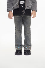 Kids Ion Dt. Blue Wash Waxed Stacked Jean