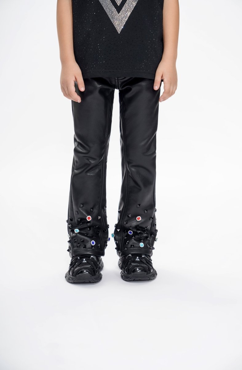 Ion Kids Black Leather Stacked jean - Valabasas