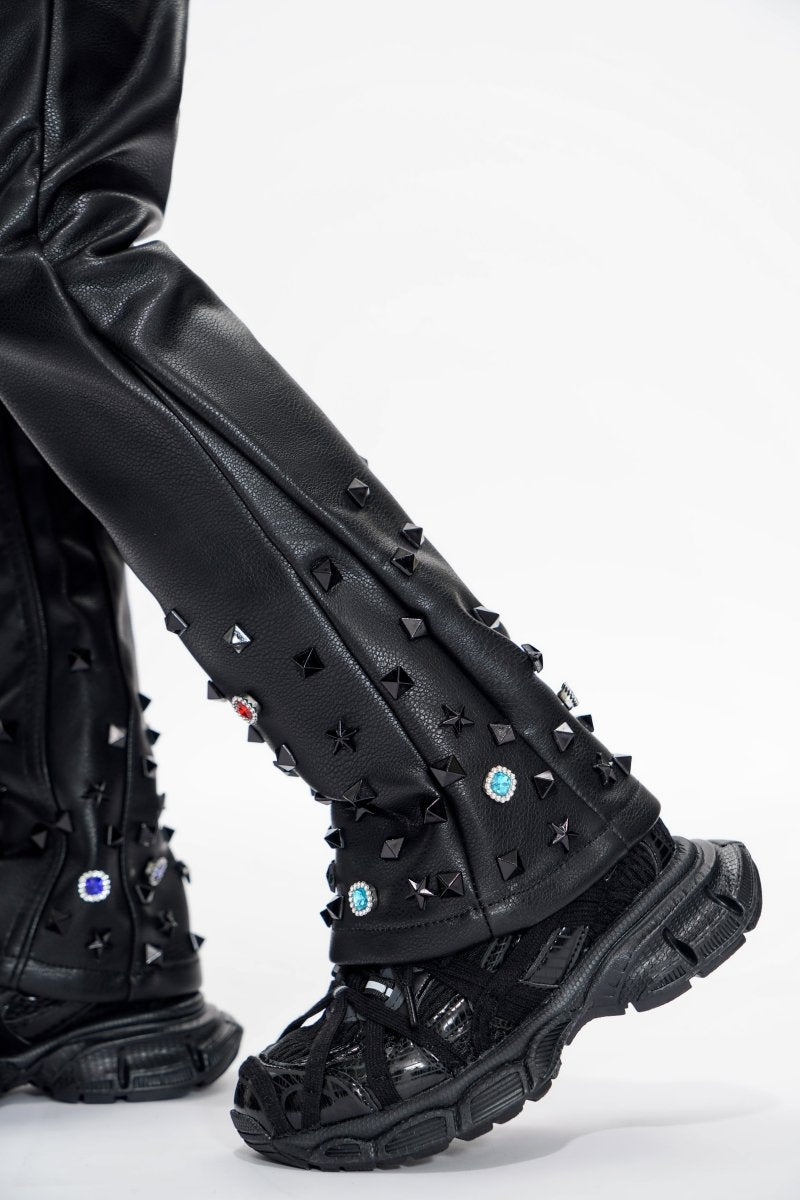 Ion Kids Black Leather Stacked jean - Valabasas