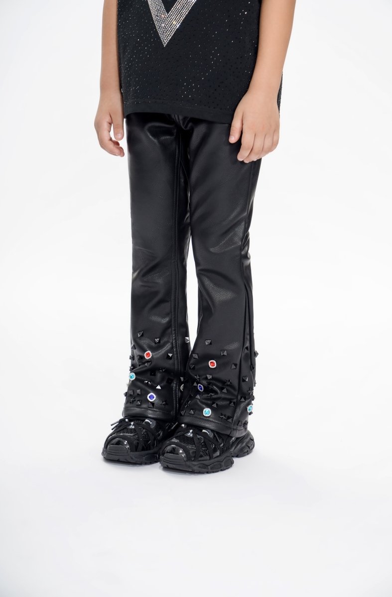 Ion Kids Black Leather Stacked jean - Valabasas