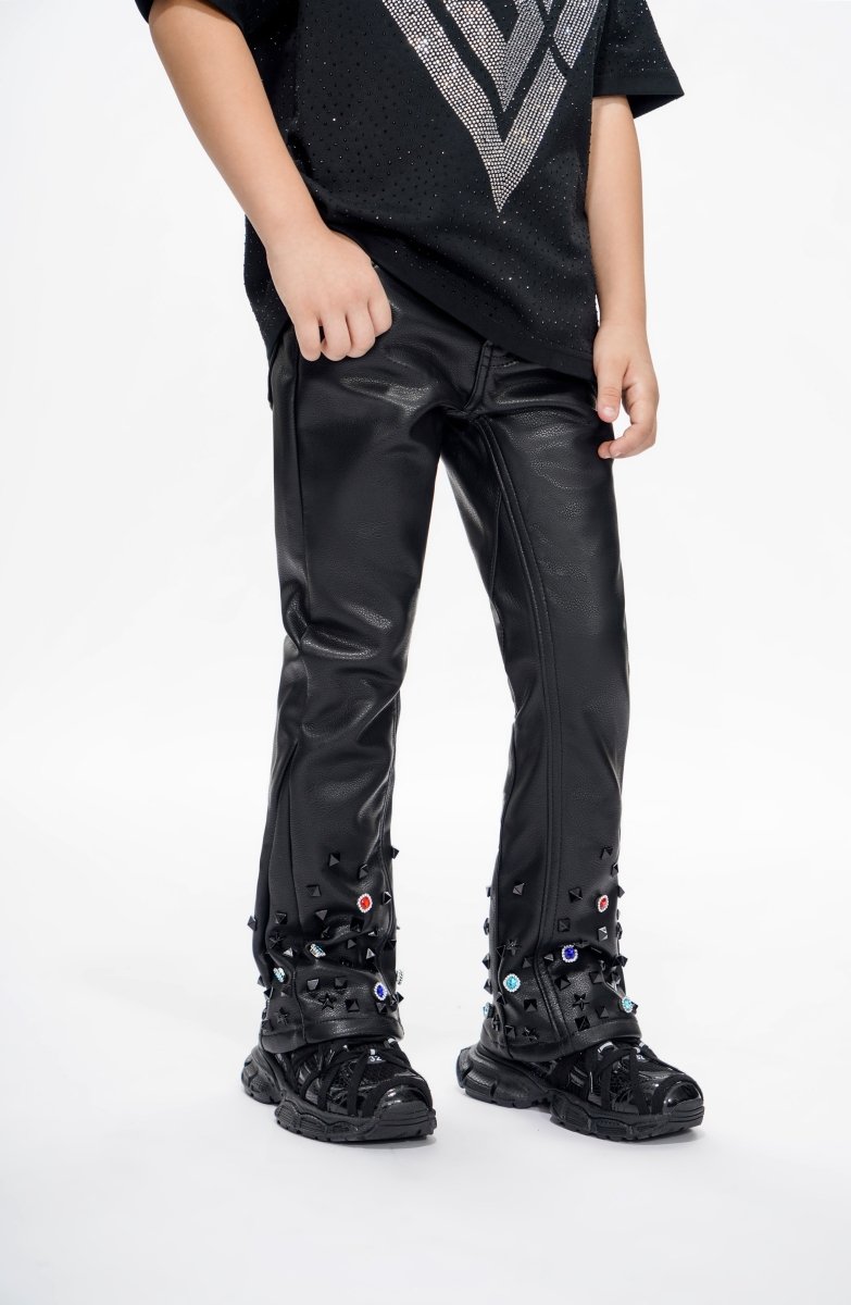 Ion Kids Black Leather Stacked jean - Valabasas