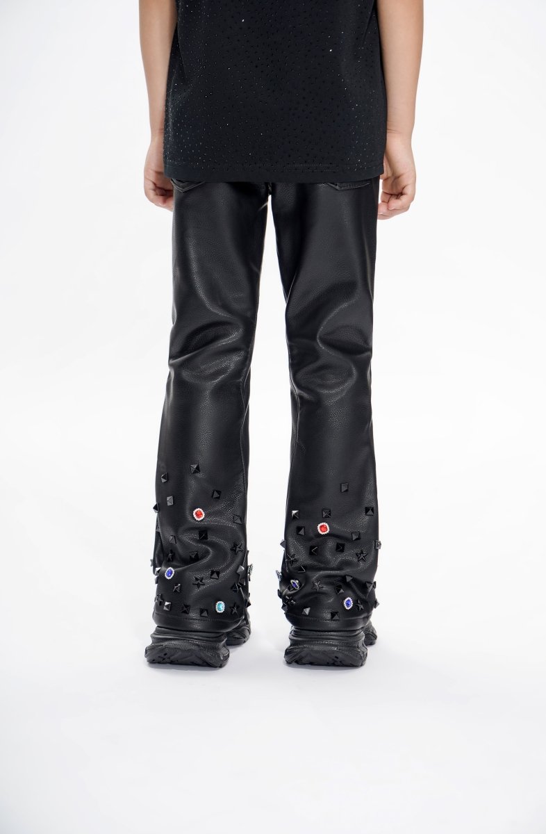 Ion Kids Black Leather Stacked jean - Valabasas