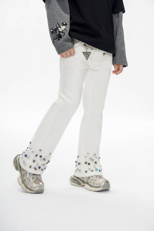 Ion Kids White Waxed Stacked Jeans - Valabasas