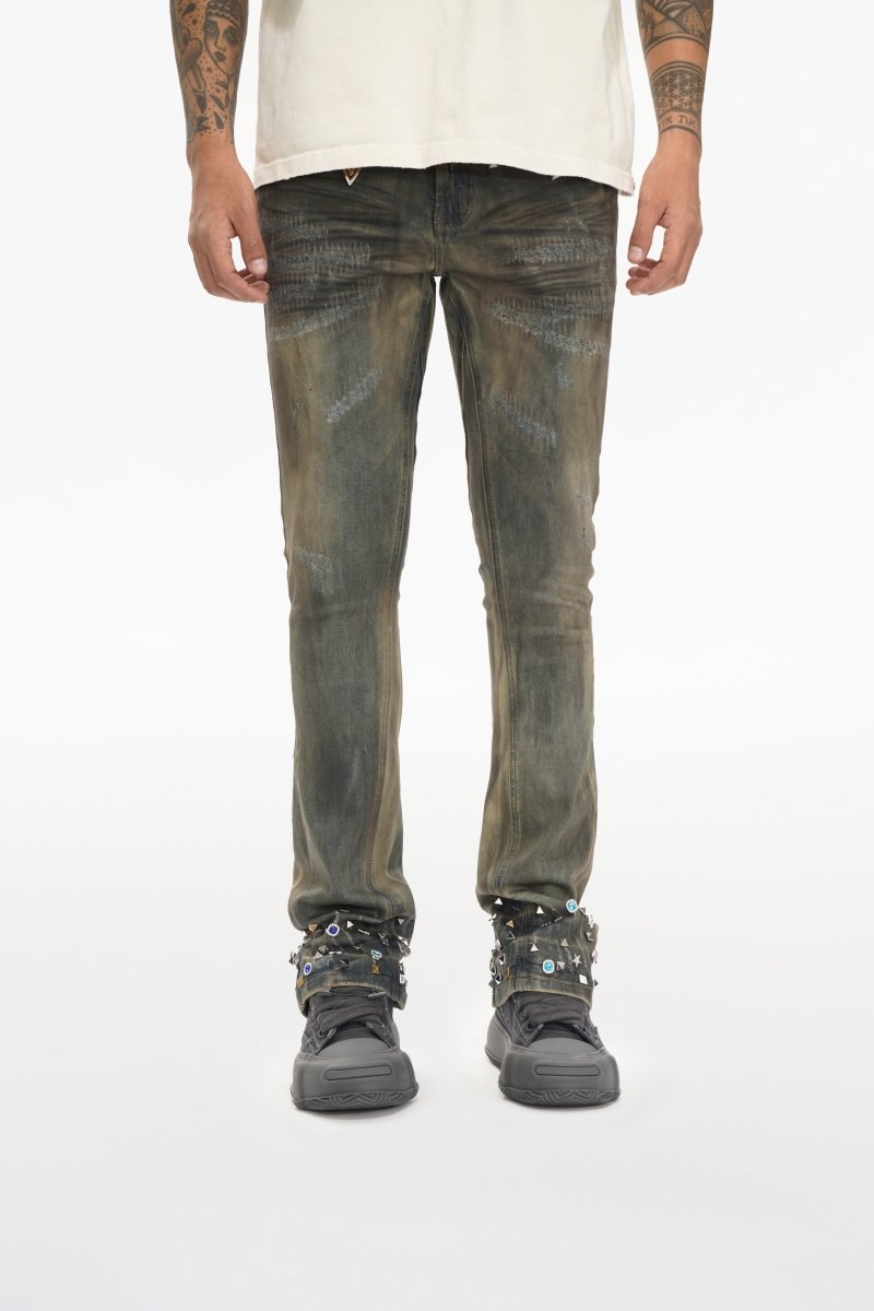 Ion Lt Dirt Vintage Wash Waxed Stacked Jean - Valabasas