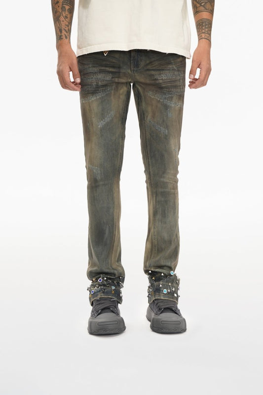 Ion Lt Dirt Vintage Wash Waxed Stacked Jean - Valabasas