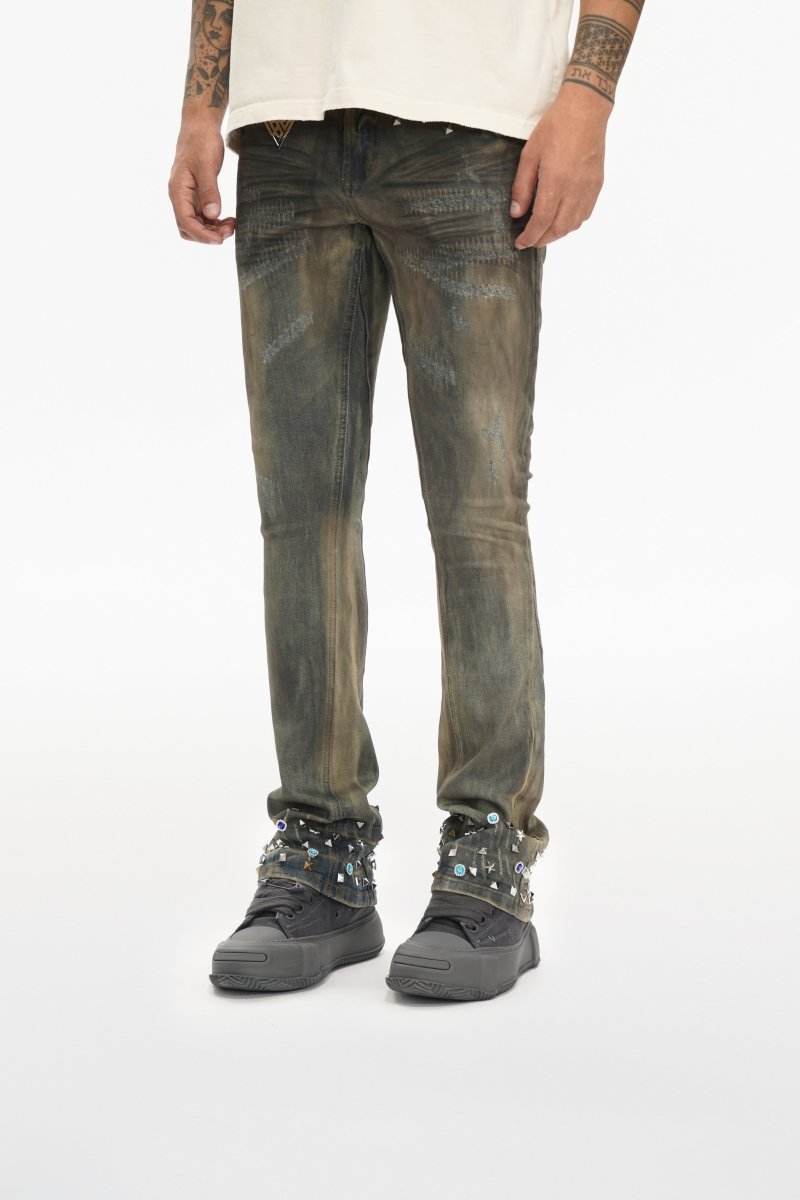 Ion Lt Dirt Vintage Wash Waxed Stacked Jean - Valabasas