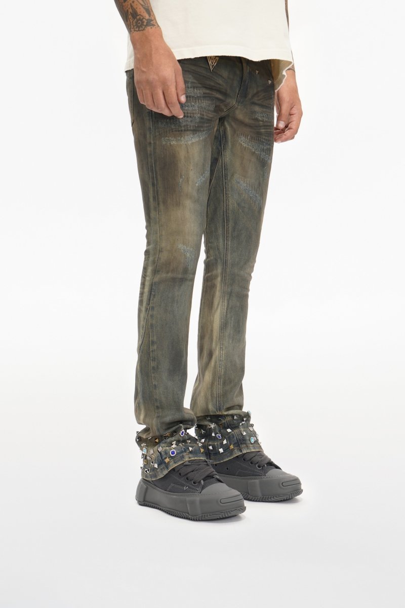 Ion Lt Dirt Vintage Wash Waxed Stacked Jean - Valabasas