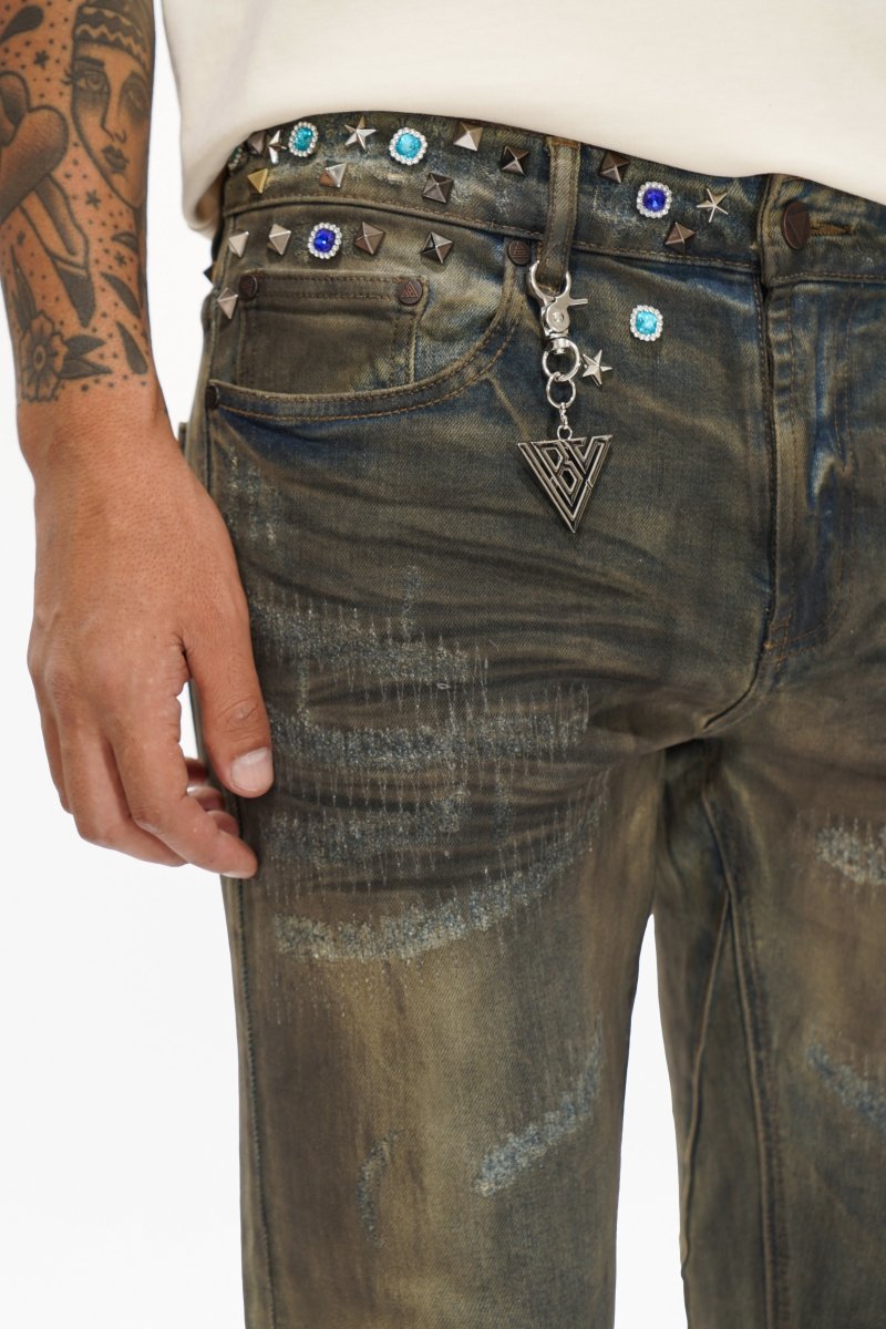 Ion Lt Dirt Vintage Wash Waxed Stacked Jean - Valabasas