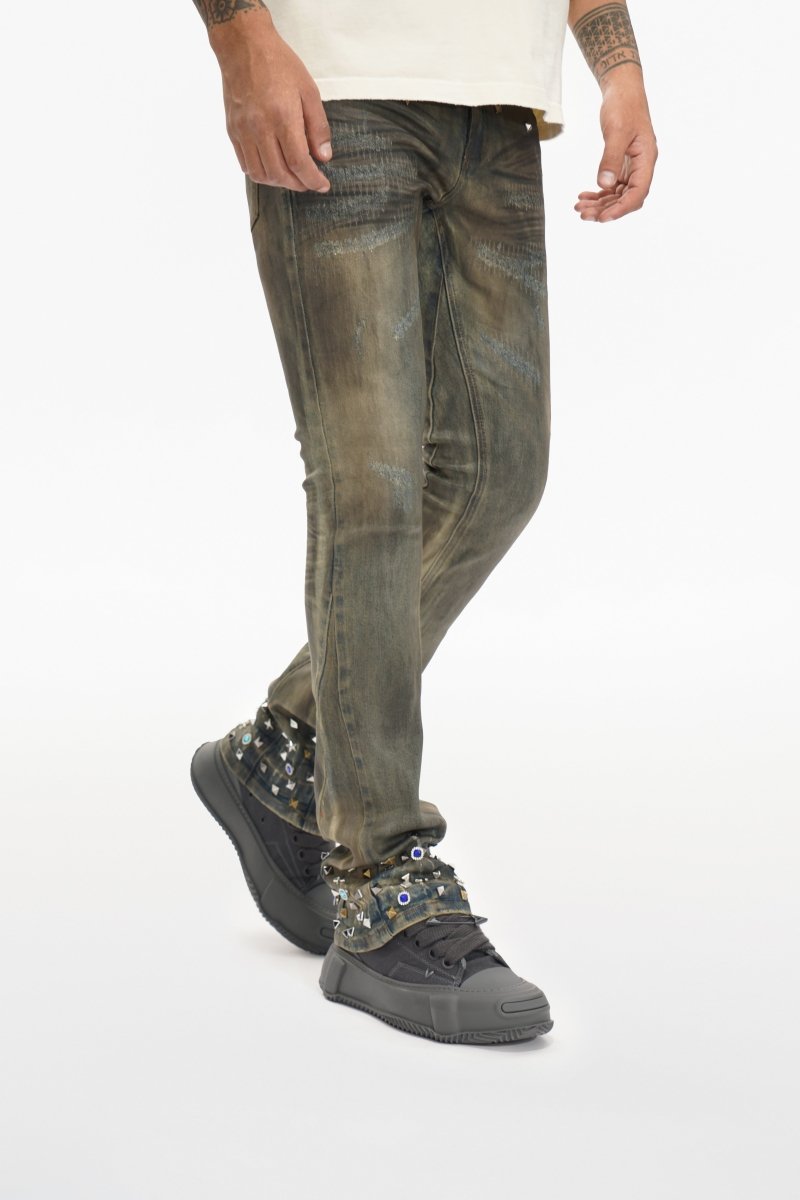 Ion Lt Dirt Vintage Wash Waxed Stacked Jean - Valabasas