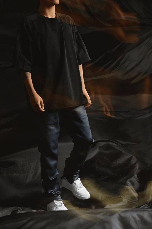 "JEDI" SKINNY/STACKED FLARE JEAN NAVY - Valabasas