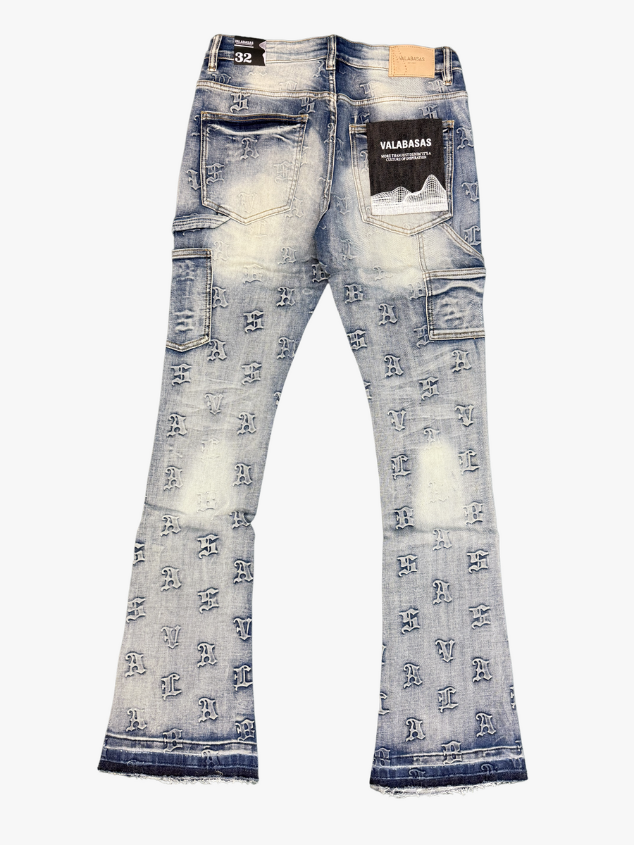 "KAID" LIGHT WASH STACKED FLARE JEAN