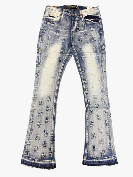 "KAID" LIGHT WASH STACKED FLARE JEAN