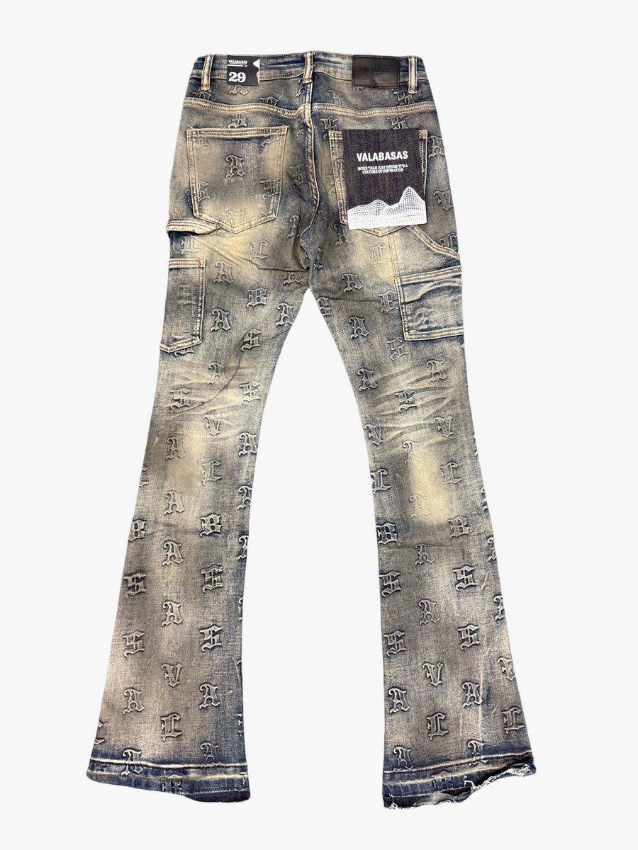 "KAID" DIRTY WASH STACKED FLARE JEAN