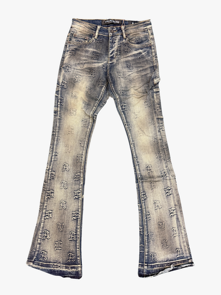 "KAID" DIRTY WASH STACKED FLARE JEAN