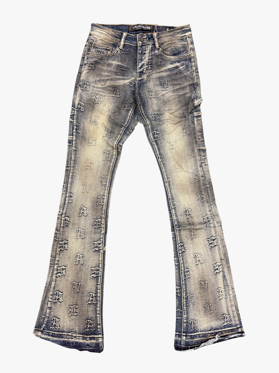 "KAID" DIRTY WASH STACKED FLARE JEAN