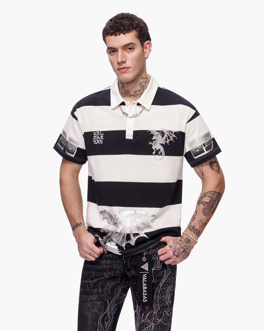 Kaiju Collar Shirt Black White Silver - Valabasas