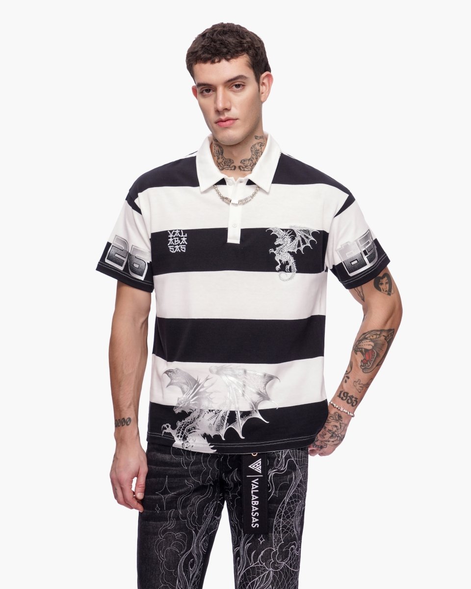 Kaiju Collar Shirt Black White Silver - Valabasas