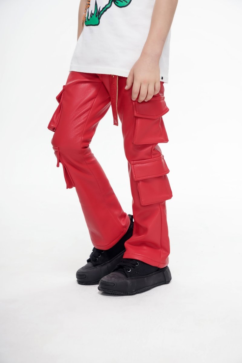 Kids Banjo Stacked Red Leather Pants - Valabasas