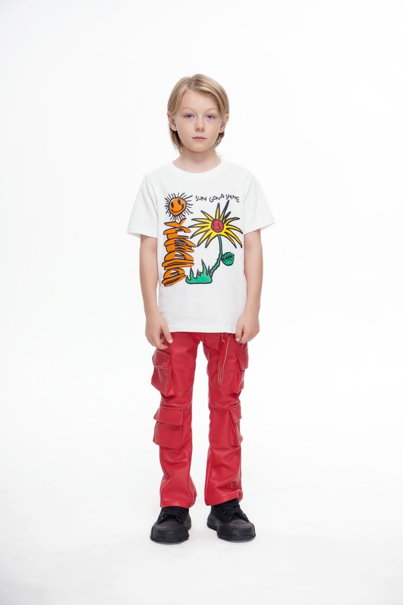 Kids Banjo Stacked Red Leather Pants - Valabasas
