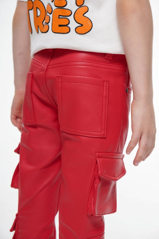 Kids Banjo Stacked Red Leather Pants - Valabasas