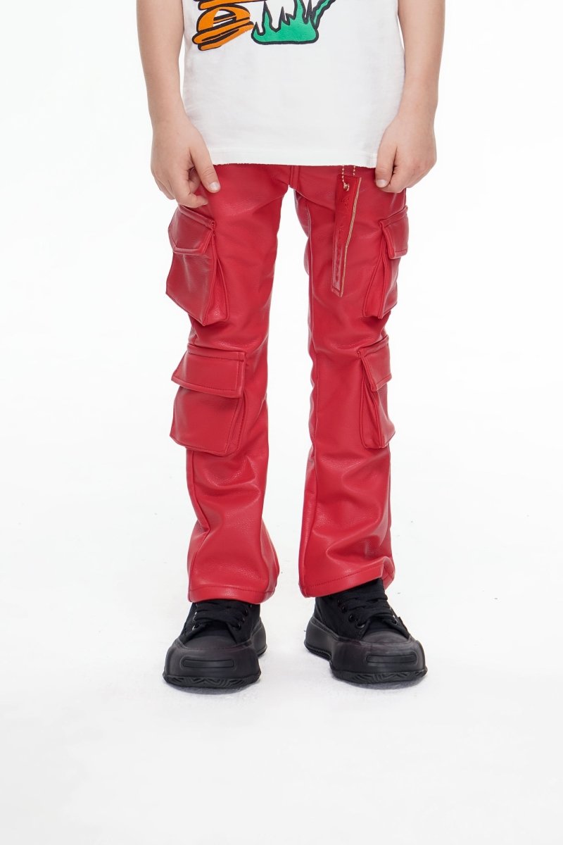 Kids Banjo Stacked Red Leather Pants - Valabasas