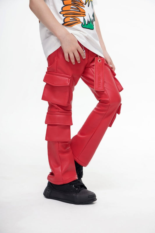Kids Banjo Stacked Red Leather Pants - Valabasas