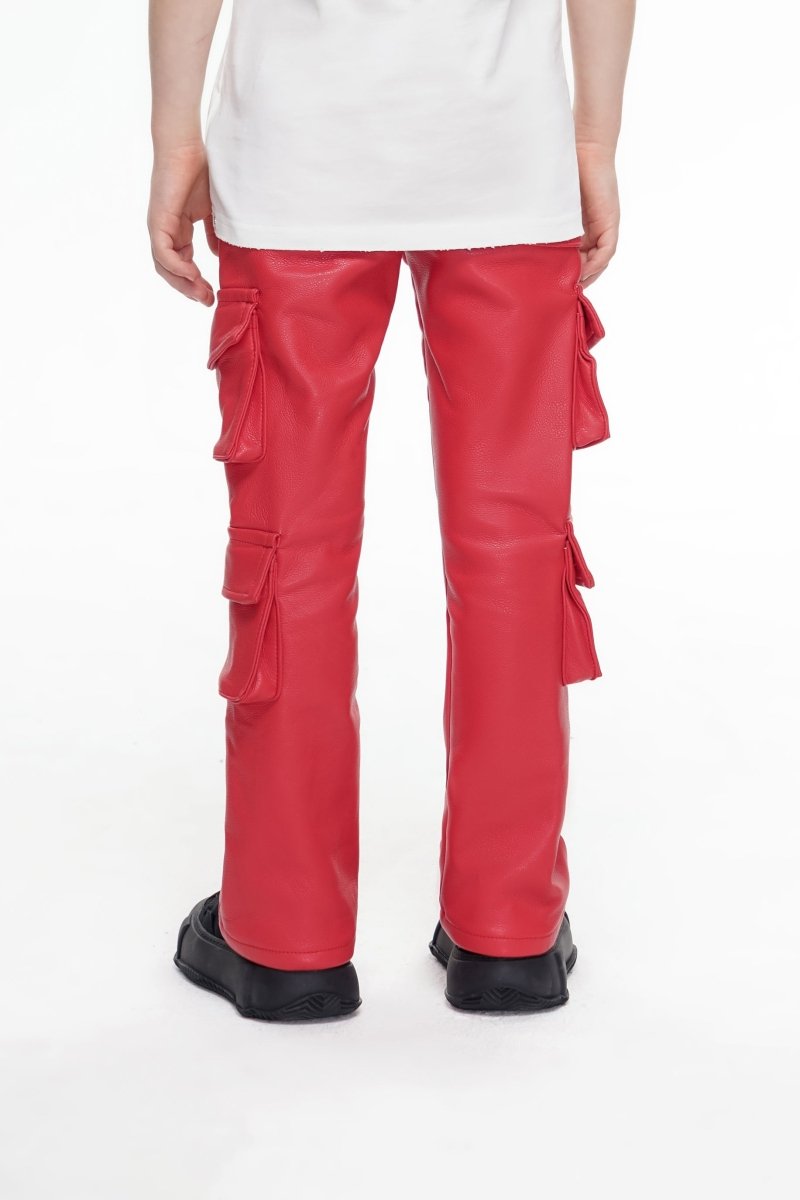 Kids Banjo Stacked Red Leather Pants - Valabasas