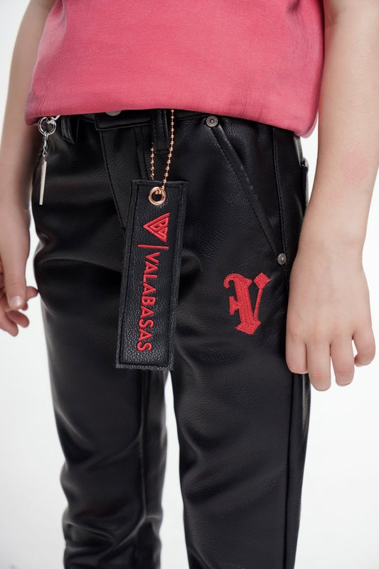Kids Cerniera Stacked Black/Red Denim - Valabasas