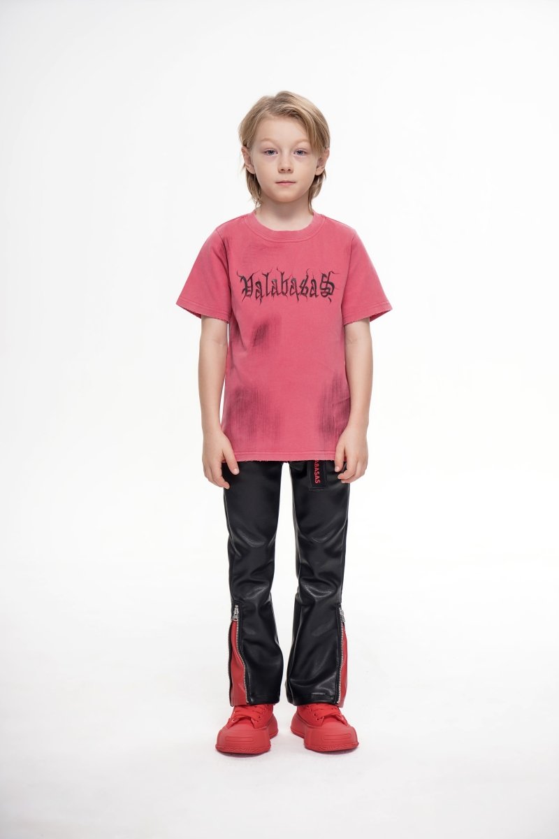 Kids Cerniera Stacked Black/Red Denim - Valabasas