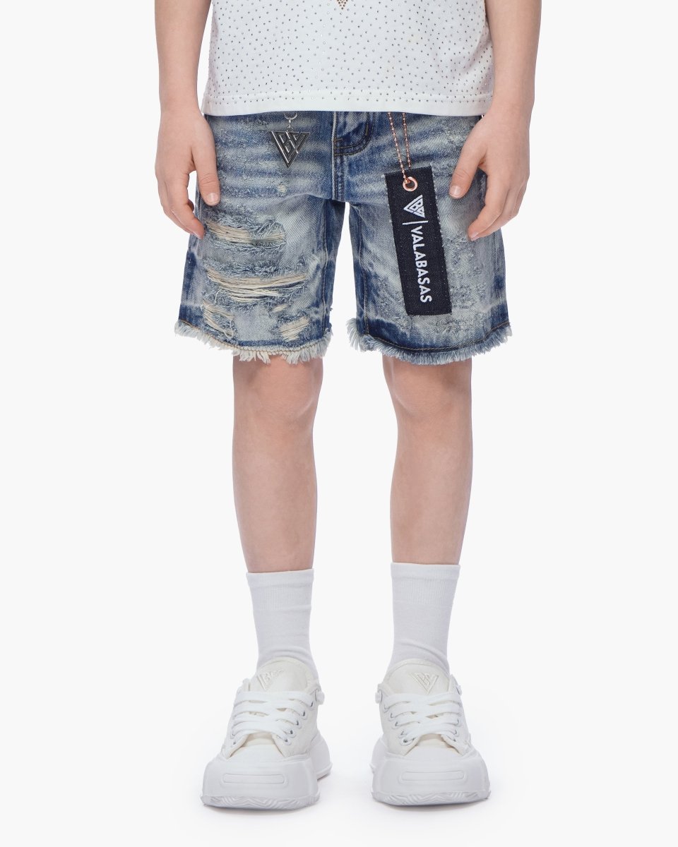 Kids Clipped Jorts Blue Washed - Valabasas