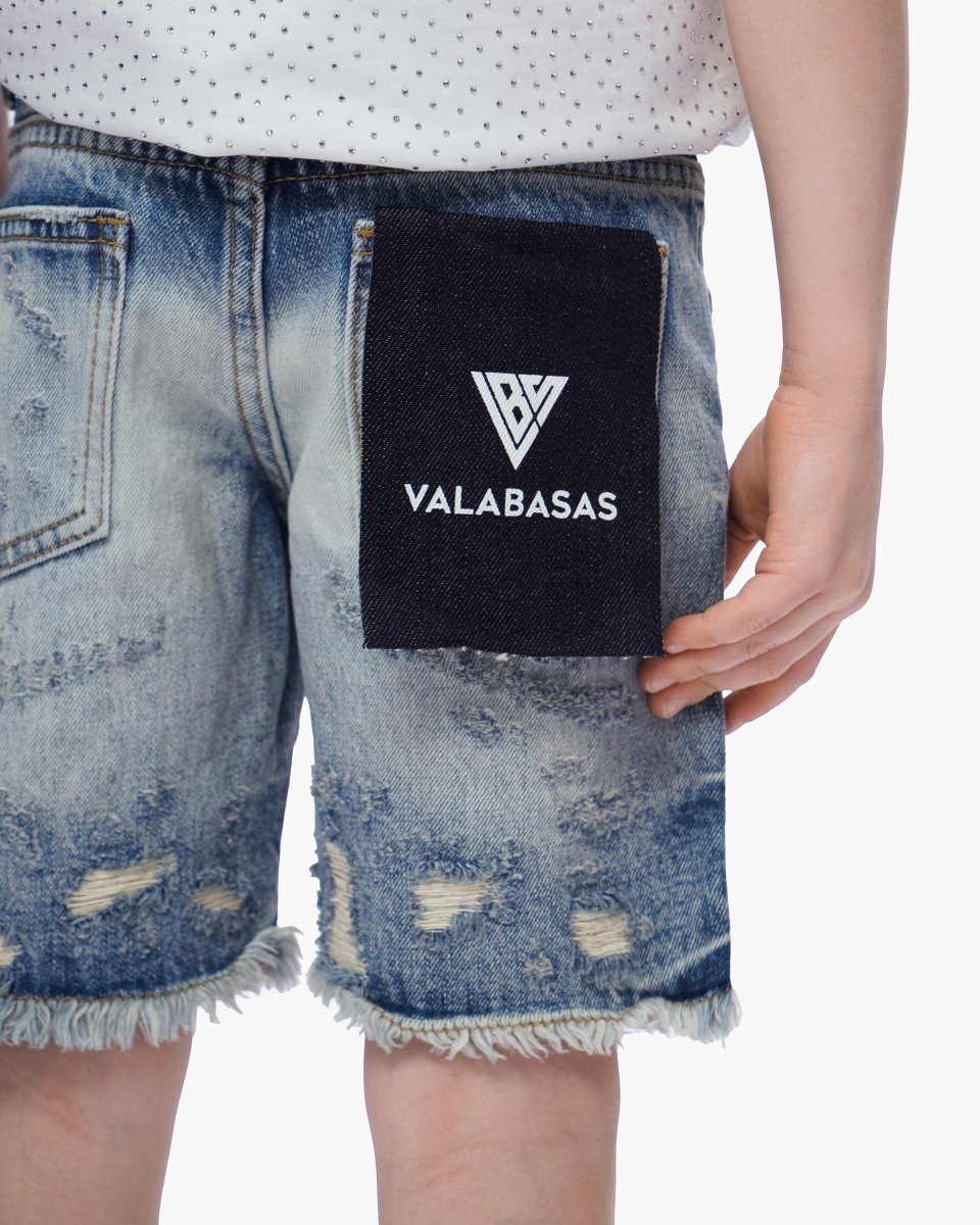 Kids Clipped Jorts Blue Washed - Valabasas