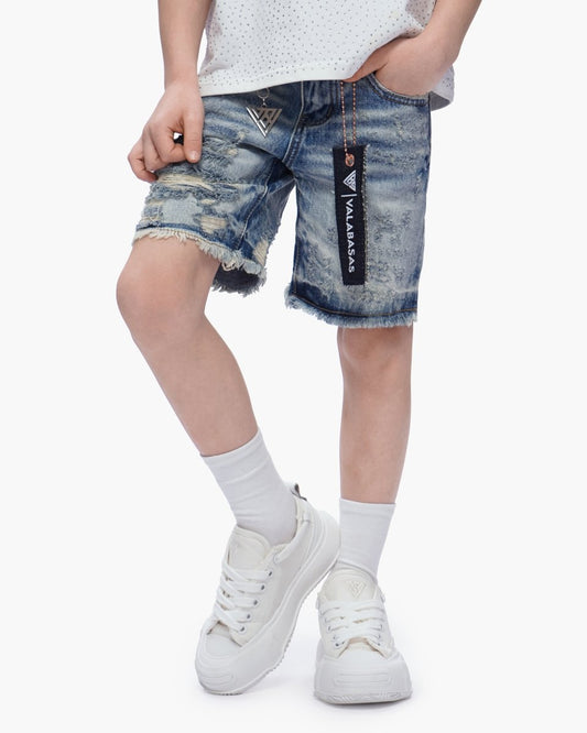 Kids Clipped Jorts Blue Washed - Valabasas
