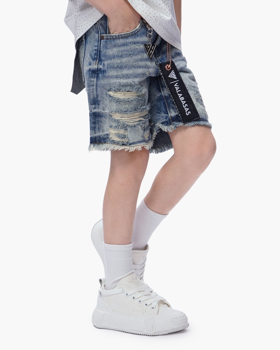 Kids Clipped Jorts Blue Washed - Valabasas