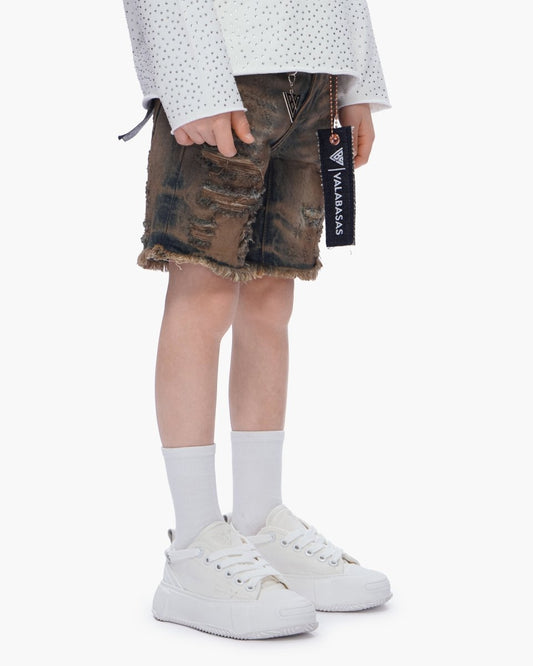 Kids Clipped Jorts Dirty Vintage Blue - Valabasas