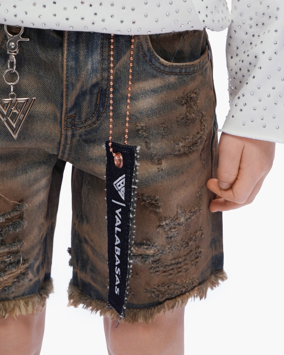 Kids Clipped Jorts Dirty Vintage Blue - Valabasas
