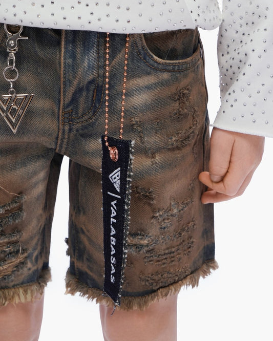 Kids Clipped Jorts Dirty Vintage Blue - Valabasas